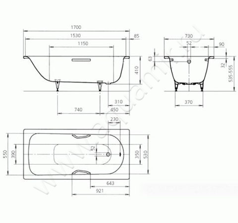 Стальная ванна Kaldewei Saniform Plus 112900010001 размеры