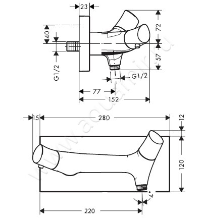 Термостатический смеситель для душа Hansgrohe Axor Starck Organic 12602000 размеры