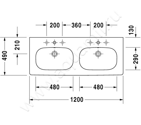 Двойная раковина Duravit D-Code 03481200002 размеры