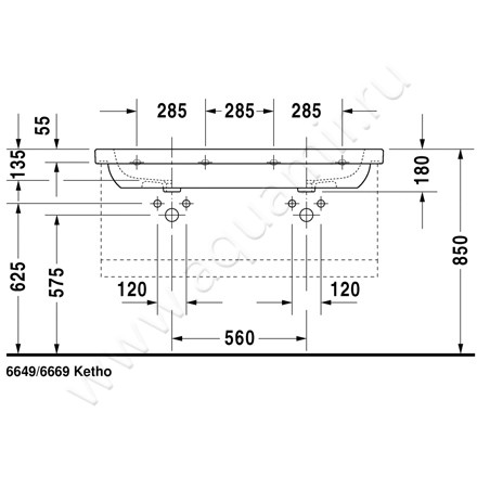 Двойная раковина Duravit D-Code 03481200002 размеры