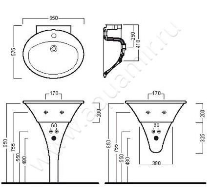 Раковина подвесная Hatria Sculture 00Y0LZ01 размеры