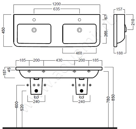 Раковина подвесная Hatria Erika Pro YXJC01 размеры