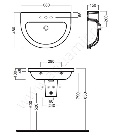 Раковина подвесная Hatria Erika Pro YXJD01 размеры