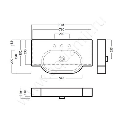 Раковина подвесная Hatria Area 00Y0UP01 размеры