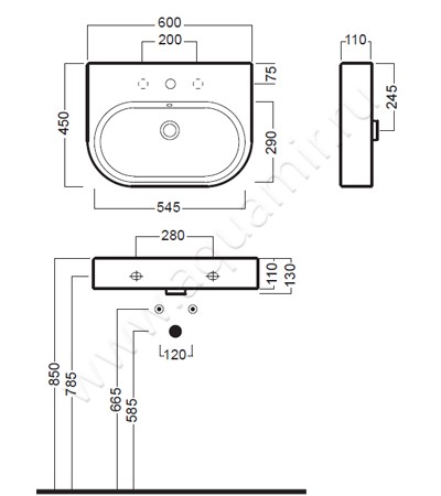 Раковина подвесная Hatria Area 00Y0UH01 размеры