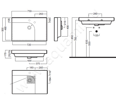 Раковина подвесная Hatria Grandangolo 00YXF901 размеры